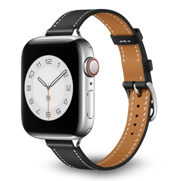 רצועת עור לשעון אפל ווטש 44/45/46/49mm צרה -Black