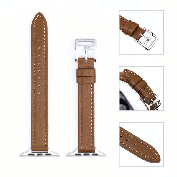 רצועת עור לשעון אפל ווטש 44/45/46/49mm צרה -Light Brown