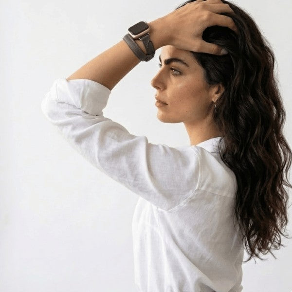 רצועת עור לשעון אפל ווטש 40/41/42mm כפולה צרה  -Grey