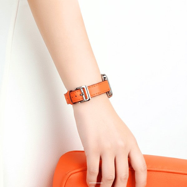 רצועת עור לשעון אפל ווטש 44/45/46/49mm צרה -Orange