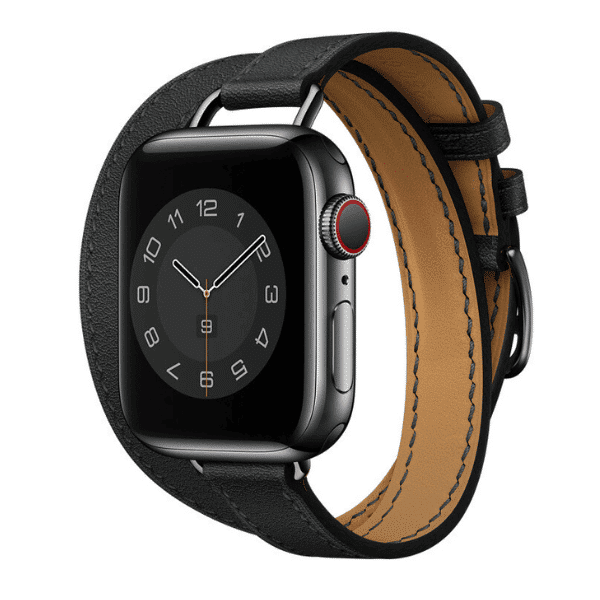 רצועת עור לשעון אפל ווטש 40/41/42mm כפולה צרה  -Black