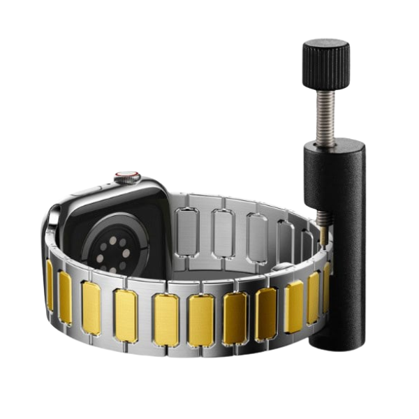 רצועה לאפל ווטש 44/45/46/49mm ברזל חוליות LEOBANDS Keith AW04 צבע -Silver -Gold