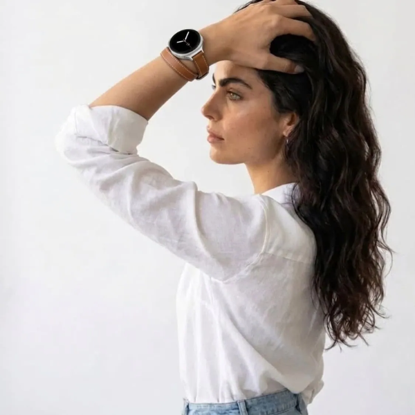 רצועת עור כפולה Galaxy Watch 8 רוחב 14mm אבזם כפול WB11 צבע -Brown