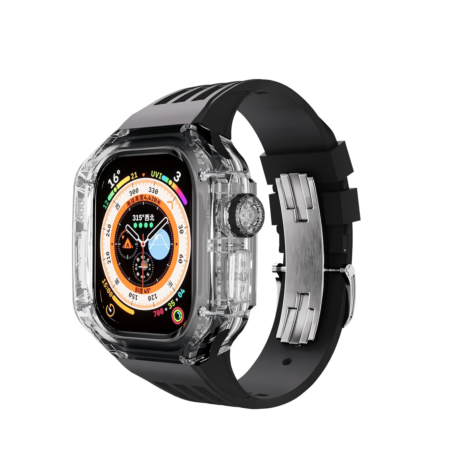 Apple Watch Ultra MOD ערכת מגן מלאה שקופה PC וסיליקון הארלי -שחור